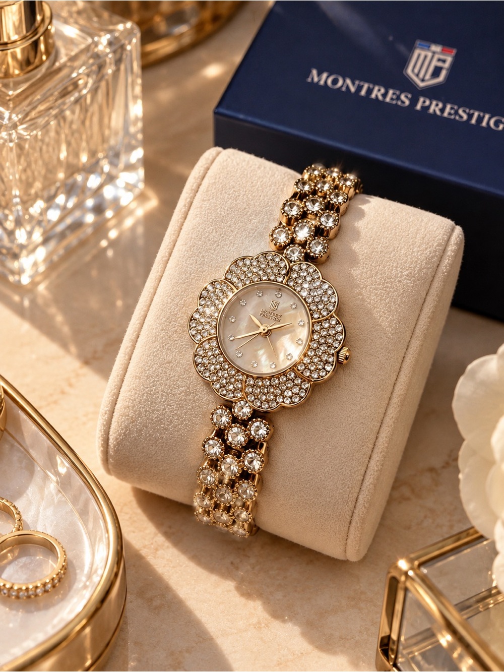 Montres Prestige X Invicta Rose Gold Floral Crystal Bracelet Watch NWT